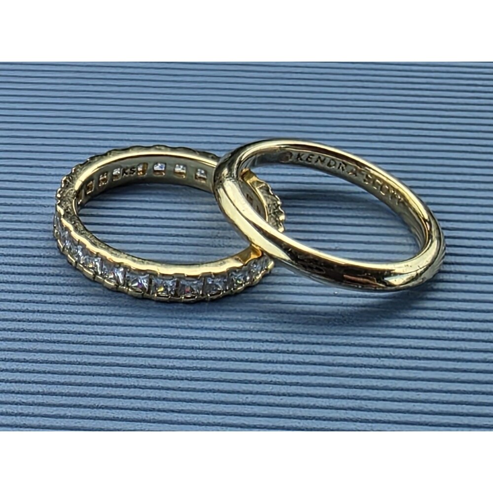 Kendra Scott Ring Set 2 Gold Tone Stacking Rings Size 6 (XS) Metal Clear Stones